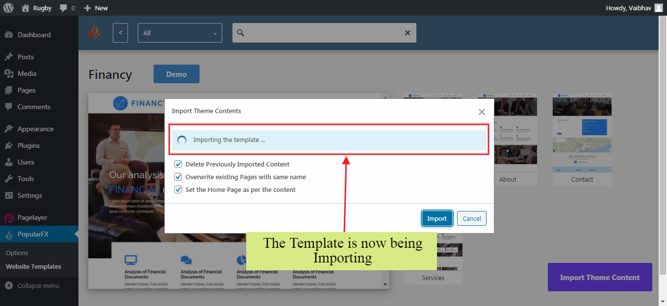 Website Templates Import Page Importing Website Templates Import Page Importing