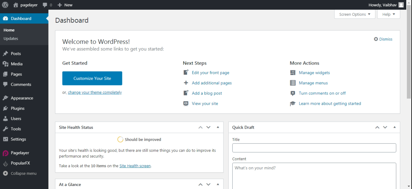 Wordpress Dashboard